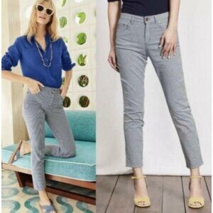 BODEN Navy Blue + White Striped Mid-Rise The Crop SOHO Skinny Jeans Size 4P